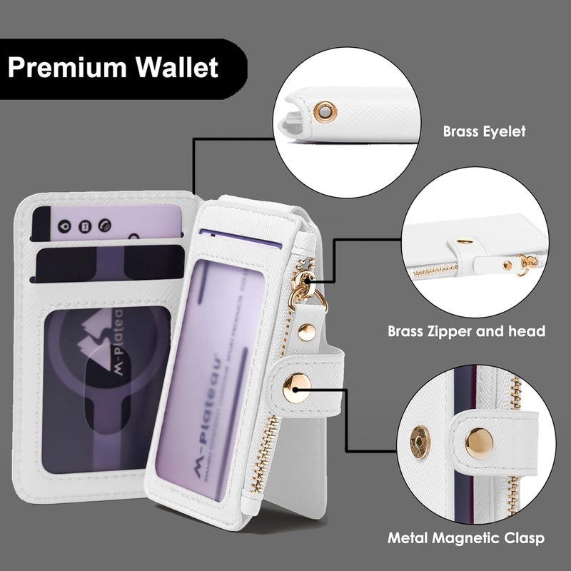 M-Plateau Wallet, Womens card Holder Leather Keychain Wallet With Zipper Coin Pocket ID Window Wrist Strap Gift Box (White) - Image 3